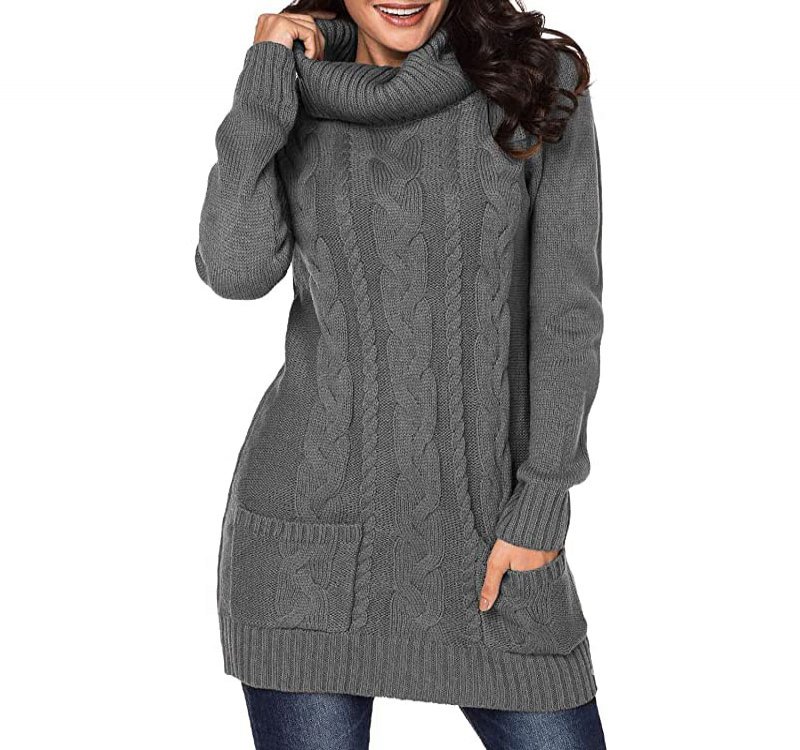 BLENCOT Womens Turtleneck Long Sleeve Elasticity Chunky Cable Knit Pullover Sweaters Jumper