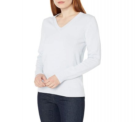Essentials Women 100% Cotton Long Sleeve V Neck Sweater